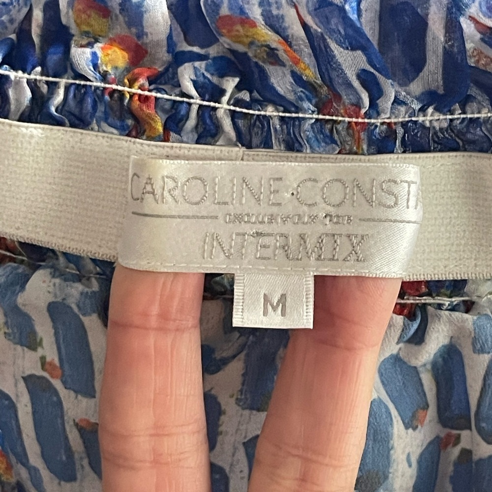 CAROLINE CONSTAS for INTERMIX Off-Shoulder Blue and Red Patterned Minidress Med - Picture 3 of 7